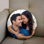 Fotoğraf Baskılı Kişiye Özel Yuvarlak Emojili Yastık (kalpli gözler) - Görsel 2